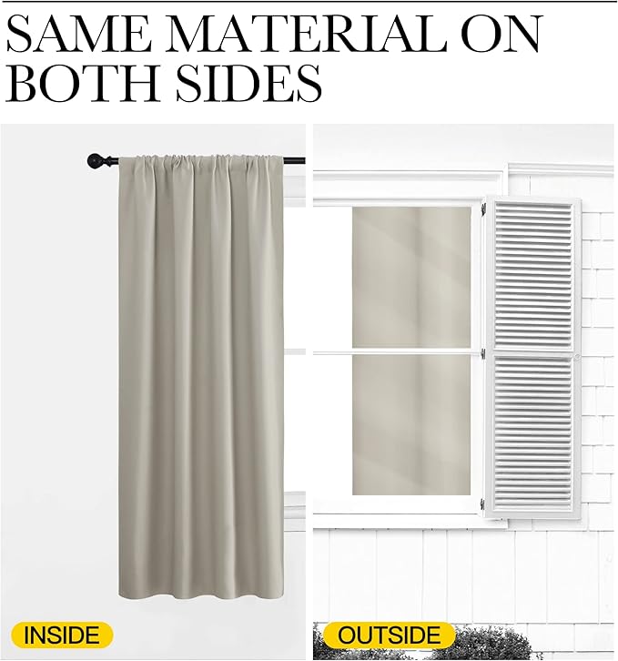 NICETOWN 2 Panels Blackout Curtains, Rod Pocket Window Curtains Room Darkning Drapes for Bedroom/Living Room, Thermal Insulated Solid Draperies for Home Office/Study, 62 by 72-Inch, Natural