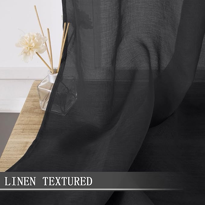 Tollpiz Short Sheer Curtain Living Room Linen Textured Curtains Sheer Light - Image 2