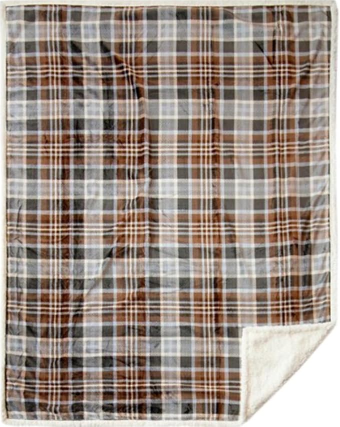 Carstens, Inc. Ultra Premium Super Soft Plush Sherpa Fleece Oversized Throw Blanket 54" x 68", Gray Chestnut Plaid