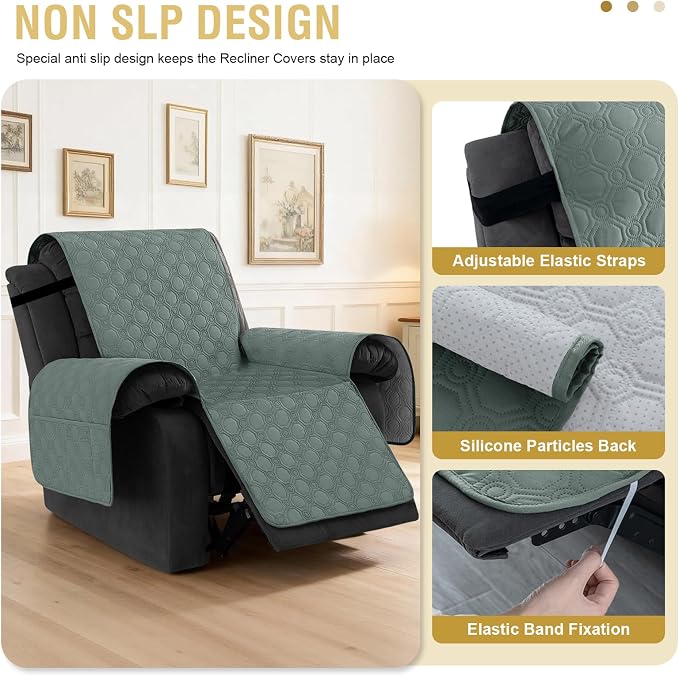 H.VERSAILTEX 100% Waterproof Recliner Chair Covers, Recliner Covers Non-Slip Stay in Place, Thick Cover for Recliner Chair with Pocket, Dog Couch Cover Protector Washable(Lily Pad, 28")