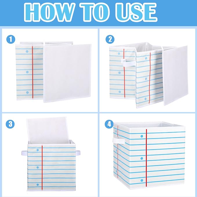 RattanView 6 Pcs 11in Notebook Fabric Storage Bins Classroom Must Have Cubby Basket Bins Return School Treasure Prize Box End of Year Organization for Daycare Elementary Preschool