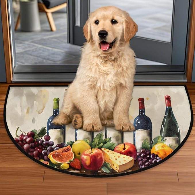 Grape Half Round Rug Half Moon Door Mat Half Circle Rugs | Fruit Wine Washable Non-Slip Semi Circle Rug Welcome Half Round Door Mat Indoor Entrance Kitchen Bedroom Living Room Decor