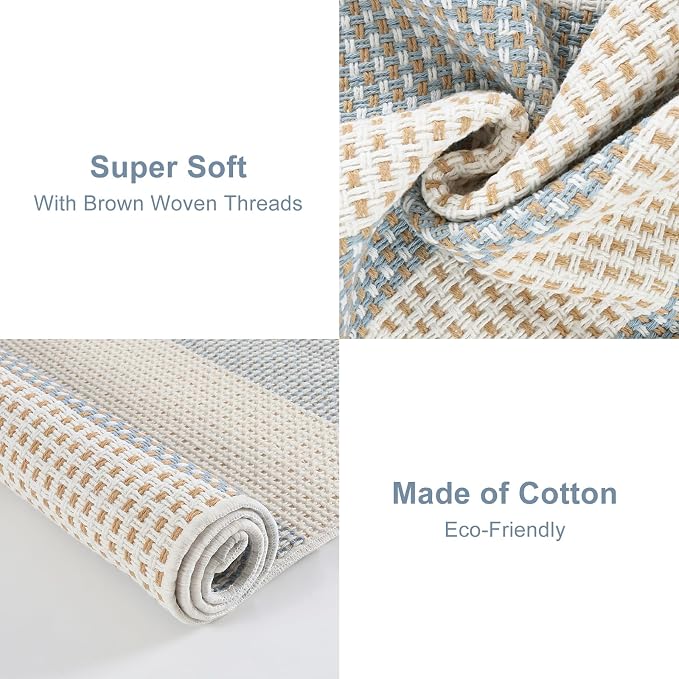 OJIA Outdoor Porch Rug Front Door Mat 24'x51, Front Door Rug Patio Decor | Washable Checkered Entry Rug Striped Area Rug Cotton Woven Kitchen Carpet Small Area Rug for Entryway Patio Bedroom Bathroom
