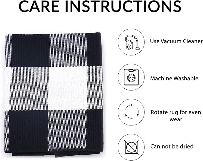 IOHOUZE Buffalo Plaid Checkered Rug 2x4.3 Ft Front Door Mats, Washable Area Rugs for Front Porch Decor, Spring Summer Welcome Mats Outdoor, Black White Rug for Farmhouse/Entryway/Home Entrance