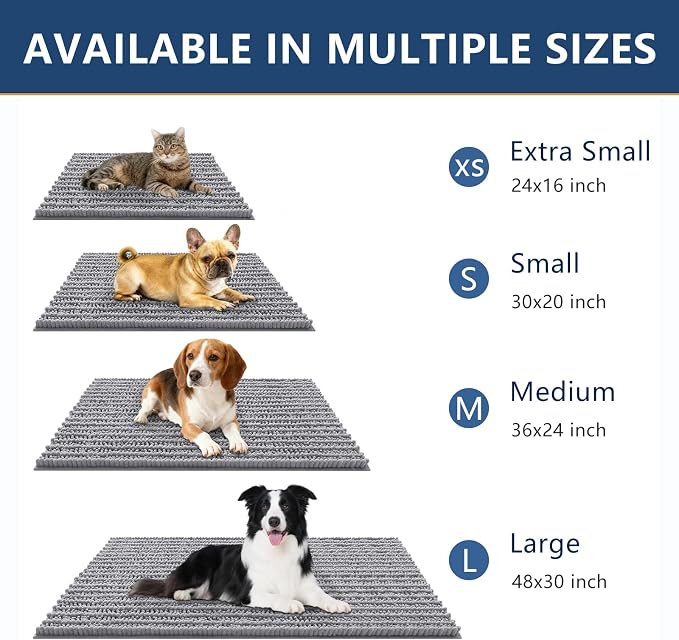 Smiry Dog Door Mat for Muddy Paws 47x24, Absorbent Dirt Trapper, Non-Slip Washable Chenille Entryway Rug for Inside Floor, Grey, Layered Pattern