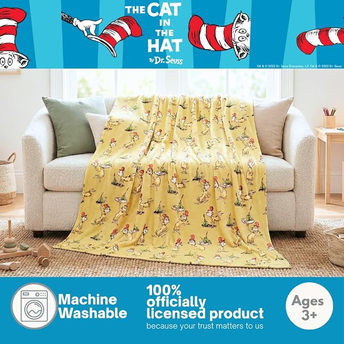 Green Eggs & Ham by Dr. Seuss Book Throw, Kids Super Soft Plush Cozy Throw Blanket, 60 in x 70 in, (Officially Licensed Product) by Franco
