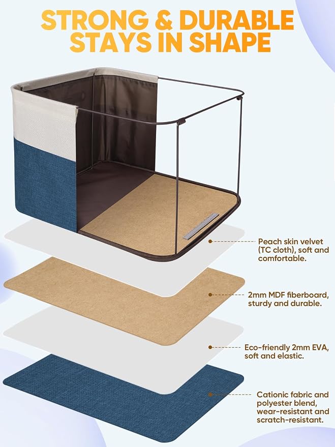 BALEINE 2 Pack Fabric Closet Storage Bins for Shelves, Linen Closet Organizers and Storage, Decorative Baskets for Organizing, Shelf, Clothes, Home, Office (Navy Blue, 17''x13''x10.5'')