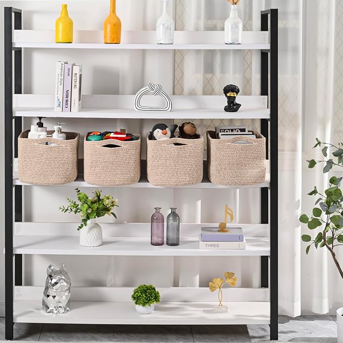 ICERZCZ Woven Cotton Rope Storage Baskets for Organizing & Shelves, Organization Bins for Dog Toys, Clothes, Books, Nursery Organizer, 15"x11"x9", Mixed Brown (4 Packs)