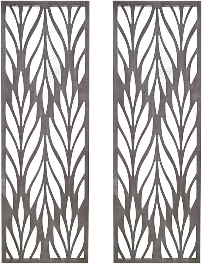 Madison Park Florian Wall Art - Carved Wooden Botanical Leaves Framed, Natural Sheen Finish - Modern Décor for Living Room, Ready to Hang Bedroom Decoration, 12"W x 36"H x 1"D, Reclaimed Grey 2 Piece