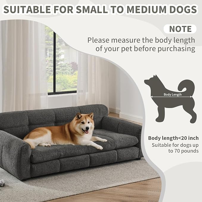Dog Couch Bed, 51" Sofa for Dogs with Backrest and Armrest, Durable Pet Sofa with Soft Foam Cushion, Elevated Dog Couch Bed with Legs for Medium and Large Dogs, Stone Grey