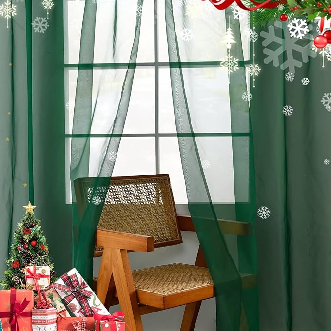 youleyar Solid Sheer Rod Pocket Curtain Voile Draperies 2 Panels White Beige Black Foliage Green 38 Inch Width 84 Inch Long 1 Pair for Kitchen Bedroom Children Living Room Yard(Foliage Green,38Wｘ84L)
