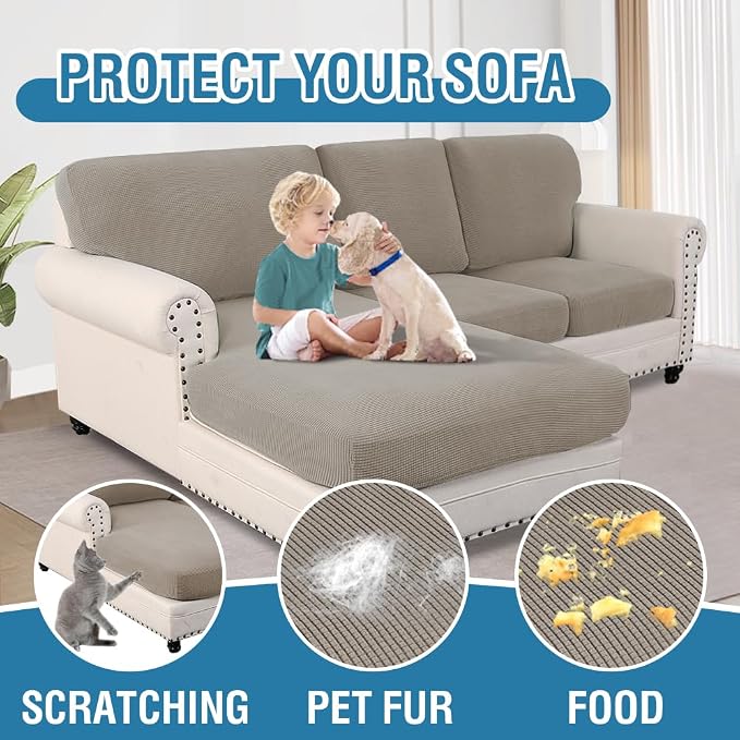 H.VERSAILTEX 2025 New Sectional Couch Covers 6 Pieces Stretch Sofa Covers for Sectional Sofa Set Separate L Shaped Couch Cover for Both Left/Right Couch (Seat and Back: 1 Chaise + 2 Sofa, Taupe)