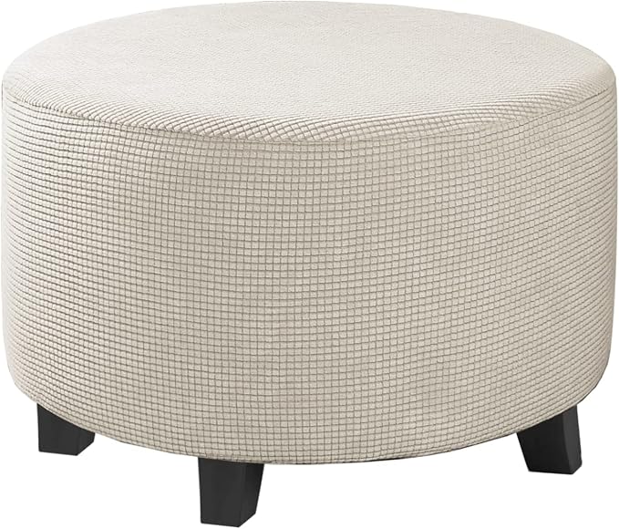 H.VERSAILTEX Ottoman Cover Stretch Ottoman Slipcover Round Ottoman Storage Cover Folding Stool Covers Furniture Protector Cover for Footrest Ottoman Fit Dia 20" - 23", Island Fossi