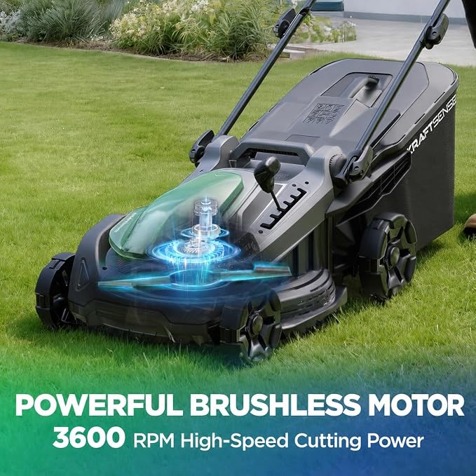18" 40V Brushless Cordless Electric Lawn Mower | Includes Two 20V 8.0Ah Batteries & Charger, 6-Level Height Adjustment (25mm-75mm), 50L Collection Bag, and 2 Spare Blades