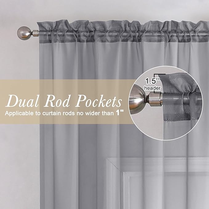 Lecloud Sheer Curtain Panels Set 96" Inches Long, Solid Voile Light Filtering - Image 2