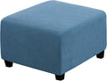 H.VERSAILTEX Square Ottoman Covers Ottoman Slipcovers Folding Storage Stool Furniture Protector Form Fit with Elastic Bottom, Stretch High Spandex Small Checks Jacquard Fabric(Large,Dusty Blue)