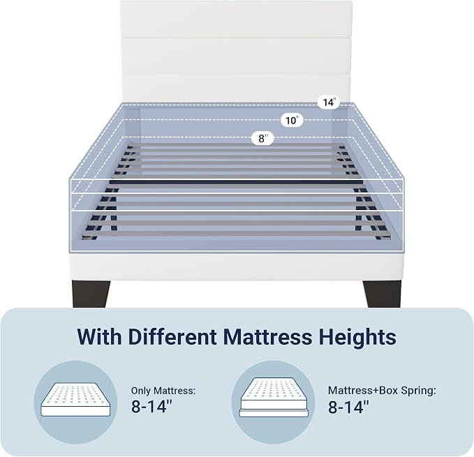 Allewie Twin Size Platform Bed Frame with Velvet Upholstered Headboard | Wooden Slats Support, Fully Upholstered Mattress Foundation, No Box Spring Needed, Easy Assembly, Noise-Free, White