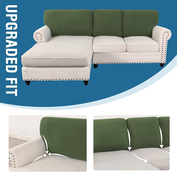 H.VERSAILTEX Backrest Cushion Covers Sectional Couch Back Cushion Covers for Sectional Sofa Set for Both Left/Right Couch (Back Only: 1 Chaise + 2 Sofa, Bronze Green)