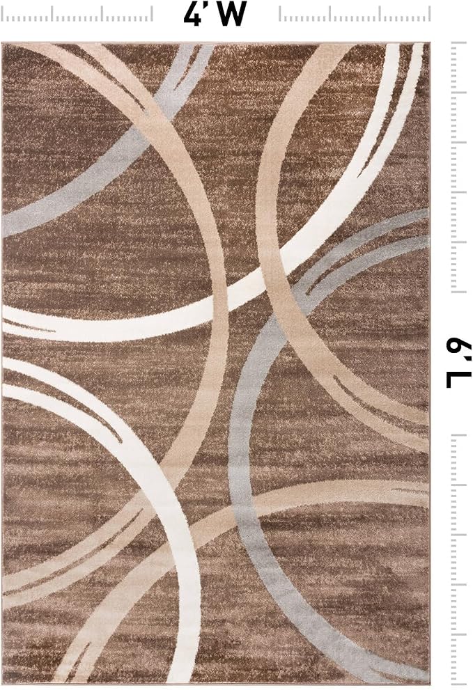 Rugshop Wavy Circles Modern Jute Backing Living Room Area Rug Brown 4' x 6' | Rectangular, Size 4' x 6', Bedroom, Dining Room, Home Office, Kitchen, Entryway, Hallway, Nursery, Kids Room, Guest Room