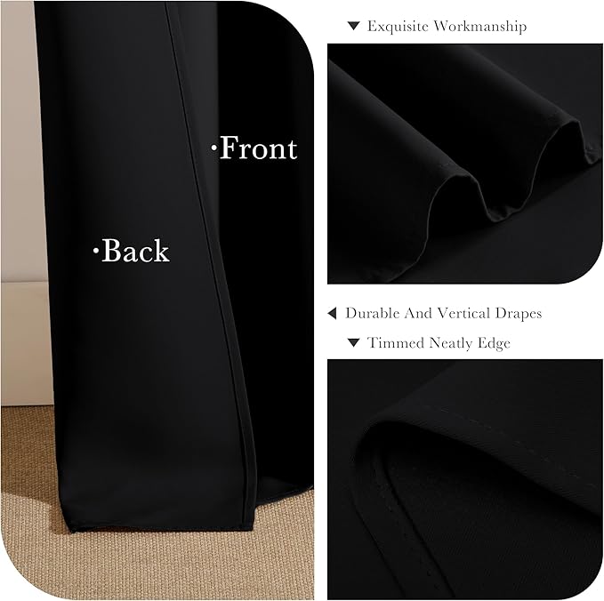 PONY DANCE Small Blackout Curtains for Kitchen Curtain Set - Nursery Short Drapes Panels Window Treatments Light Blocking Drapes for Bathroom, 42 Wide by 30 Inches Long, Black, 2 Panels
