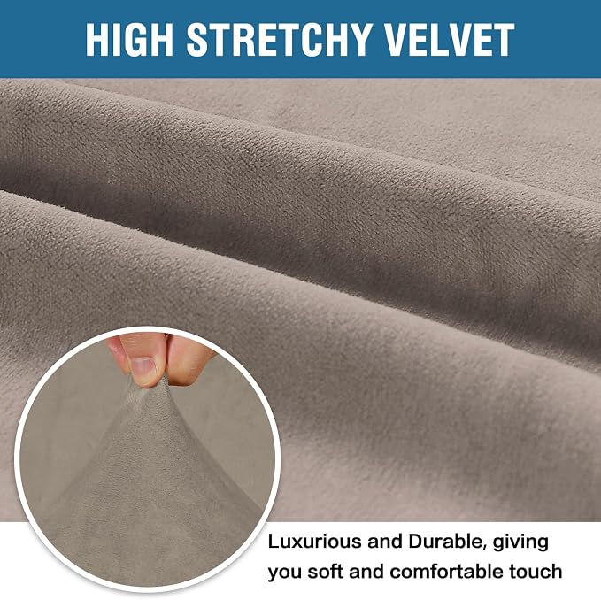 H.VERSAILTEX Stretch Velvet Loveseat Covers for 2 Cushion Couch Covers for Living Room Sofa Covers Slipcovers with Non Slip Straps Bottom, Ultra Thick Comfy Velour (Width 58"-72", Taupe)
