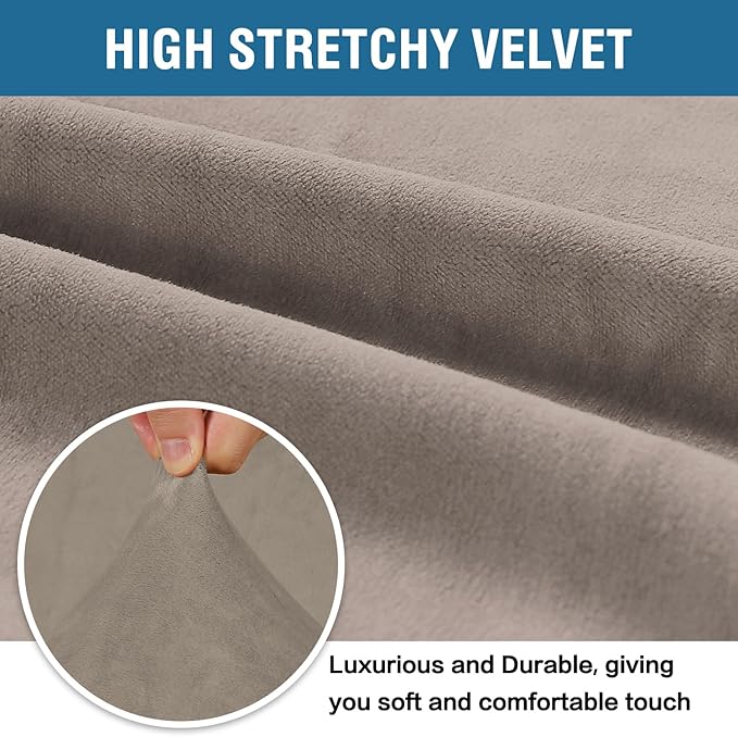 H.VERSAILTEX Stretch Velvet Armchair Cover Couch Covers 1 Cushion Chair Slipcover for Living Room Furniture Cover Crafted from Thick Comfy Rich Velour (Chair 31"-49", Taupe)