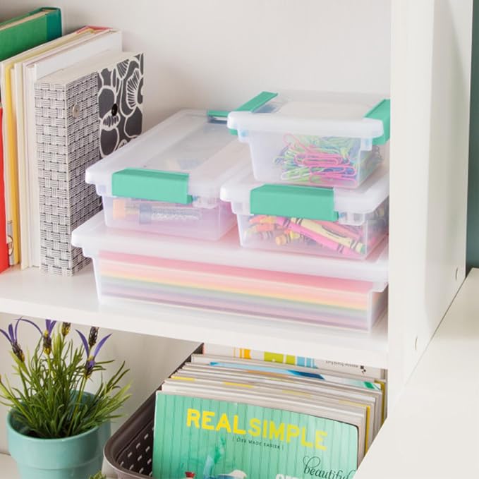 Sterilite Clip Box, Stackable Clear Plastic Bins- Large, 18-Pack | Storage Containers with Latching Lids for Writing, Arts or Crafts Supplies - Home, Office, Classroom & Workshop Organization