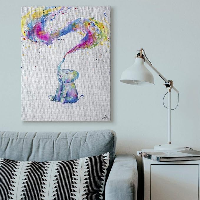 'Colorful Abstract Elephant Animal Watercolor'| Canvas Art | Stupell Industries | 36 x 48 Inches, Easy to Hang and Sturdy, Made in USA, by Marc Allante