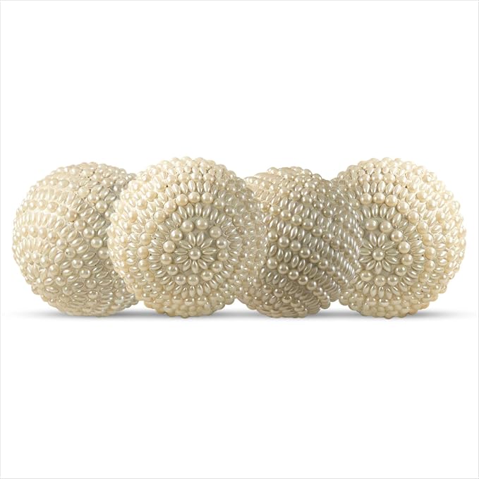 SARO LIFESTYLE Beaded and Pearl Orb (Set of 4)