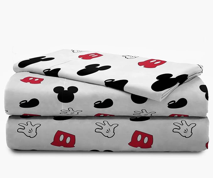 Disney Mickey Mouse Twin Comforter Set 4 Piece Kids Cartoon Bedding, Red | Bed in a Bag, Comforter Sheets Pillowcase, Official Product, Soft Microfiber, Machine Washable, Easy Care, Kids Gift