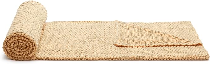Amazon Basics Chunky Cable Knit Throw Blanket for Couch, Sofa, Bed, Lightweight Soft Cozy, 50" x 60", Sand
