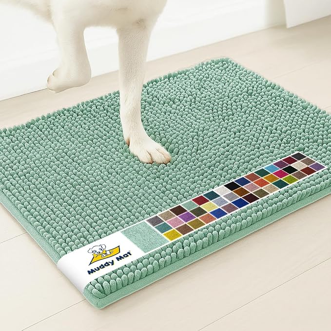 Muddy Mat® | Super Water Absorbent Door Mat Indoor, Microfiber Quick Dry Chenille Entryway Rug, Slip Resistant Front Door Mat, Indoor Mats for Entryway, Machine Washable Pet Rug, Sea Green 32" x 40"