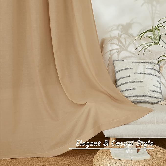 NICETOWN Thick Linen Burlap Curtains for Bedroom, Grommet Linen Blend Semitransparent Privacy Added Window Treatments Light Filtering Curtains for Living Room, 55" W x 63" L, Set of 2