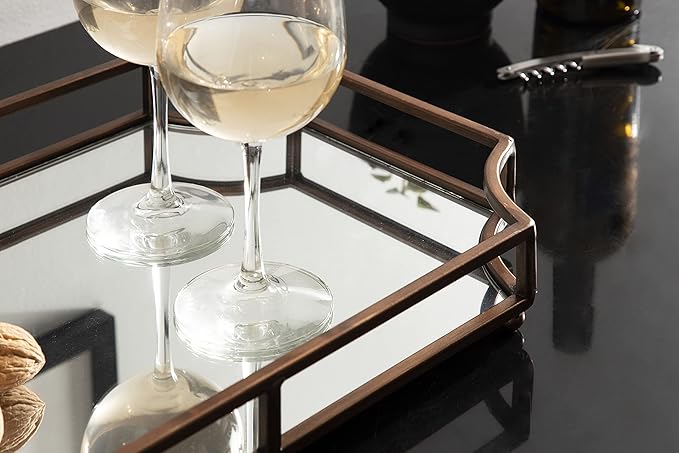 Kate and Laurel Ciel Modern Scalloped Tray; 19 x 13 x 3. Bronze; Decorative Mirrored Tray for Storage and Display