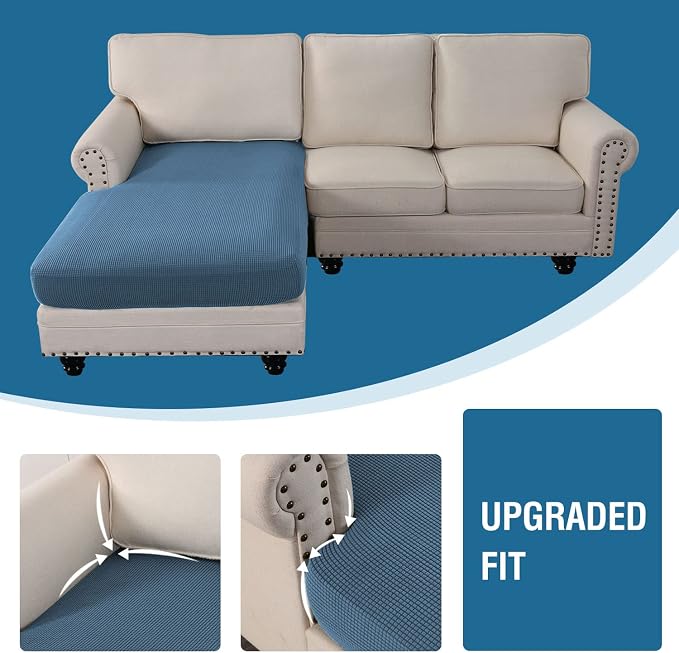 H.VERSAILTEX Sectional Couch Covers 1 Piece Chaise Slipcover L Shape Separate Cushion Couch Cover for Both Left/Right Sectional Couch (Seat Only: 1 Chaises, Dusty Blue)
