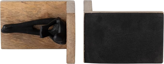 Sagebrook Home Set of 2 Decorative Bookends - Metal & Wood Reader Figurine - Boho Style Bookshelf Decor for Home & Office - 6" Brown & Black