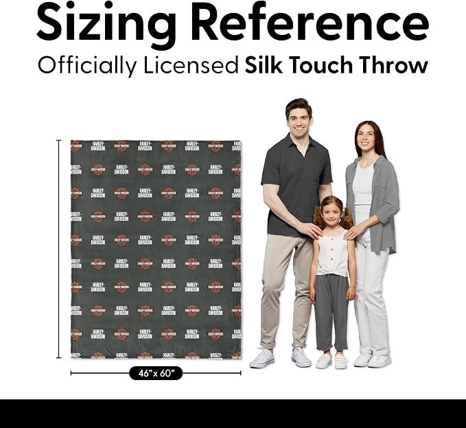 Harley-Davidson Shield Pattern Silk Touch Throw Blanket, 46 x 60 in | 100% Polyester, Velvety Feel, Lightweight Warmth, Couch Bed Chair Lounging, Giftable Indoor Comfort