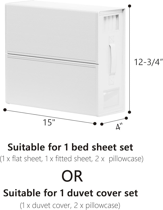 SheetCube Bed Sheet Organizers and Storage 4 Pack, Foldable Linen Closet Organizer with Window and Label, Bedding Folder Storage Box Container for Blanket, Duvet Cover Set, Bed Sheet Set - White
