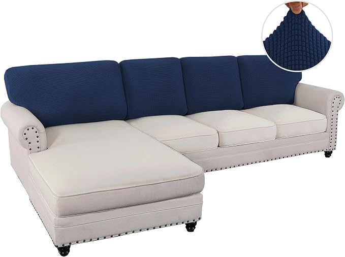 H.VERSAILTEX Backrest Cushion Covers Sectional Couch Back Cushion Covers for Sectional Sofa Set for Both Left/Right Couch (Back Only: 1 Chaise + 3 Sofa, Navy)