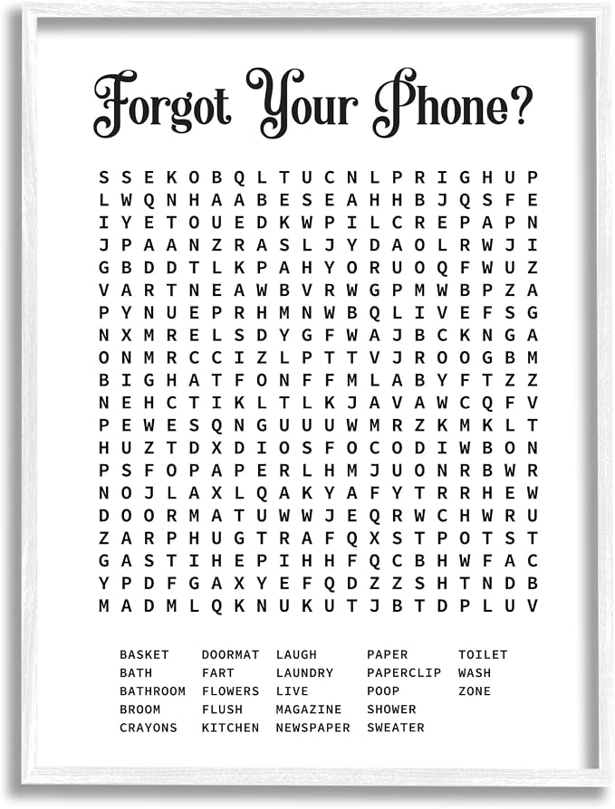 Stupell Industries Phone Crossword Puzzle Bathroom Word Design 11 x 14 | Stupell Industries · By Lettered and Lined · Ready to hang · Great for bath or laundry spaces · Made in USA