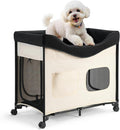 VEVOR Bedside Lounge Pet Bed, Foldable Bunk Dog Bed with 600D Oxford Cloth and Dutch Velvet, Portable Raised Cot with Wheels, Side Storage Bags, and Carry Bag for Cats & Dogs, L, Beige