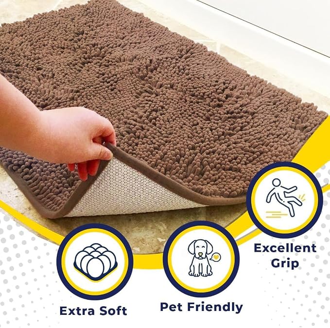 Muddy Mat® | Super Water Absorbent Door Mat Indoor, Microfiber Quick Dry Chenille Entryway Rug, Slip Resistant Front Door Mat, Indoor Mats for Entryway, Machine Washable Pet Rug, Mocha 48" x 72"