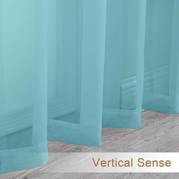 Chyhomenyc Sheer Valances for Windows, Light Filtering Small Window Curtains for Living Room Bathroom Cafe Laundry Basement, Modern Top Dual Rod Pocket Voile Curtain, 42Wx14L inches, Aqua, 2 Pieces