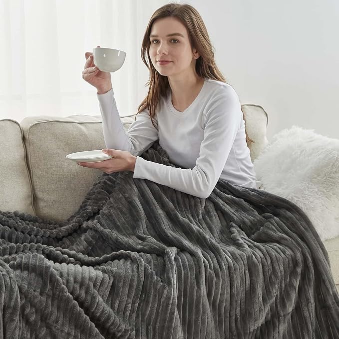 Nestl Grey Throw Blanket for Couch - Cozy Warm Fuzzy Blankets for Women, Set of 2 Small Fleece Throws for Girls - Gray, 50 x 60 Inches