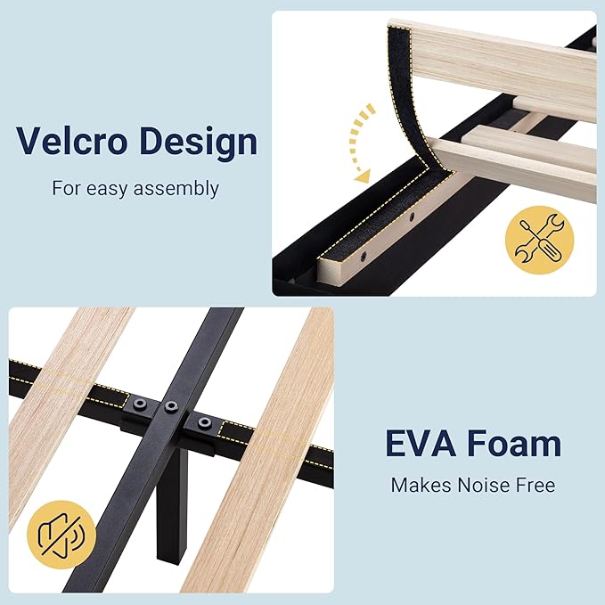 Allewie Twin Size Platform Bed Frame with Velvet Upholstered Headboard | Wooden Slats Support, Fully Upholstered Mattress Foundation, No Box Spring Needed, Easy Assembly, Noise-Free, Black