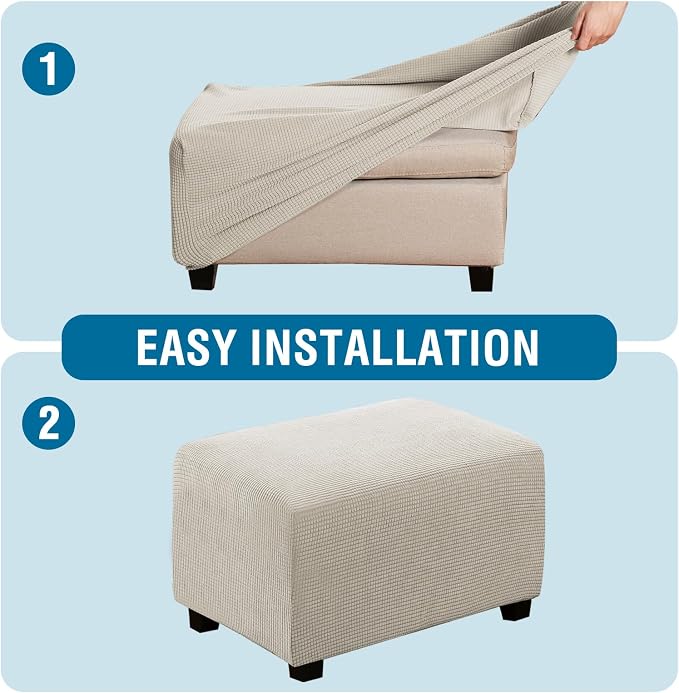 H.VERSAILTEX Ottoman and Sofa Seat Cushion Combined Cover Slipcover Rectangle Sofa Slipcover Fit Length 56'-75' Suitable for L Shaped Seat Cushion Cover or Chaise Part Cover Thick Soft - Island Fossi