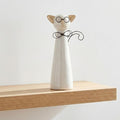 Decorative Ceramic Cat with Glasses Figurine for Home Decor - Ornaments Accent for Bathroom, Office Desk, and Shelf Display - Statue for Living Room and Coffee Table Styling - 8", White
