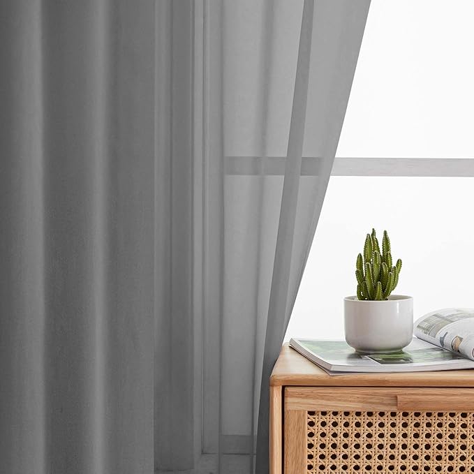 Grey Sheer Curtain for Bedroom Living Room 78 Inches Long 2 Panels Set, Solid Soft Airy Light Filtering Sheer Window Curtains, Modern Rod Pocket Door Curtain, Grey, 42" Wx78 L Inches