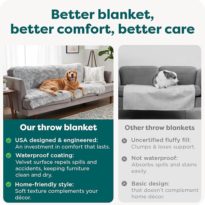 Furhaven Waterproof Throw Blanket for Dogs & Indoor Cats, Reversible Protective Pet Blanket, Extra Large, Long Faux Fur & Velvet, Gray