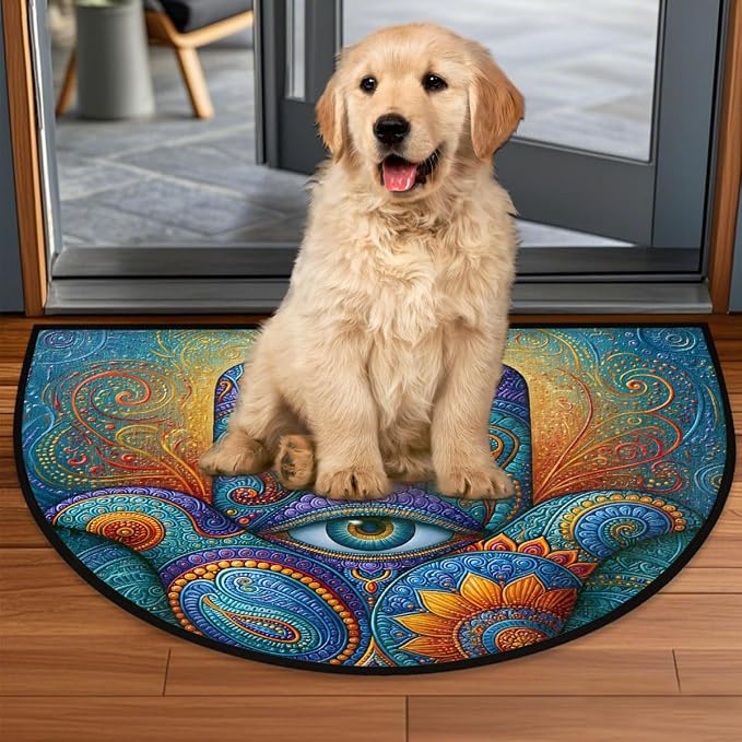 Abstract Half Round Door Mat Non Slip Half Circle Rugs | Art Rainbow Washable Half Moon Rug Semi Circle Rugs Indoor Entrance Floor Carpet for Kithen Bedroom Fireplace Decor